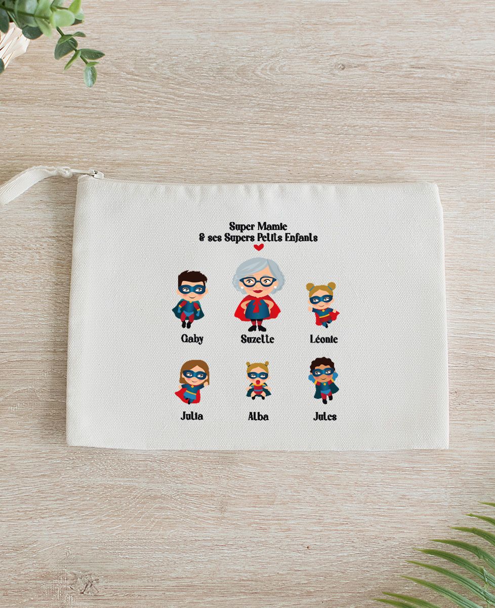 Trousse Cabas Super Mamie - Bleu Marine à Carreaux - Idée Cadeau