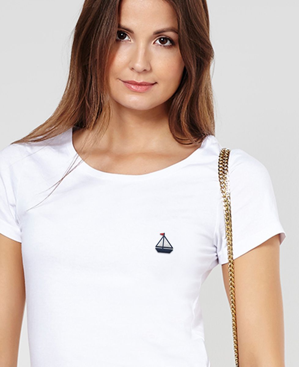 T-Shirt Frau Segelboot (gestickt) - Sport