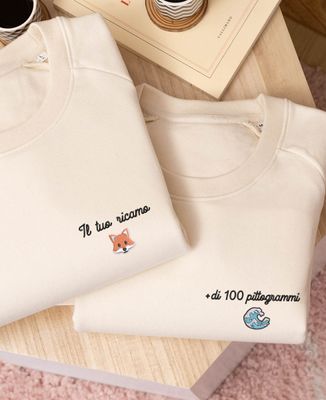 Felpa uomo Testo e pittogramma ricamati personalizzati - Sport, Regali per papà, Regali per la mamma, Calcio, Addio nubilato/celibato, matrimonio, Regali per coppie, EVJF