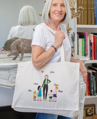 Maxi tote bag Famille personnalisée grands-parents - Cadeaux Papy, Cadeaux Mamie