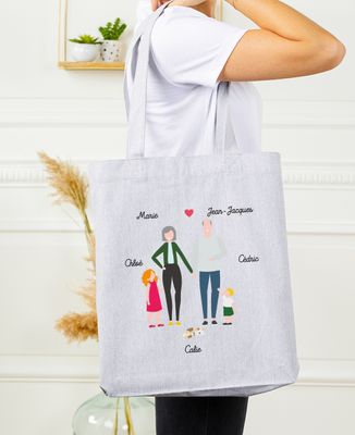 Tote bag Famille personnalisée grands-parents - Cadeaux Papy, Cadeaux Mamie