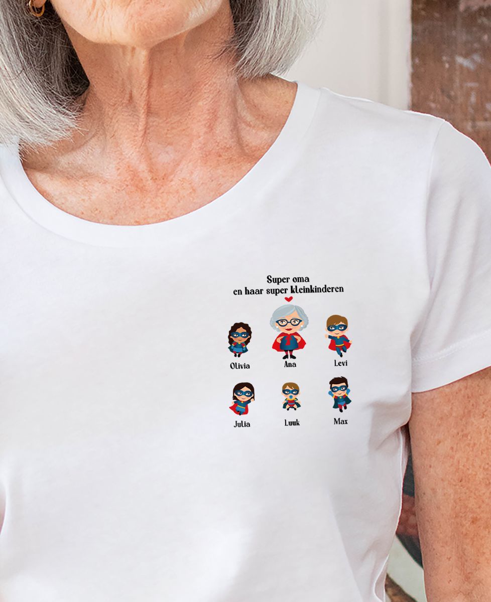 Dames-T-shirt Super oma en haar super kleinkinderen - Oma's cadeaus