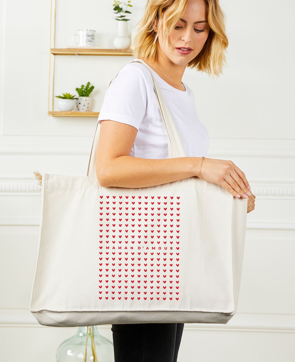 Maxi tote bag Maman d'amour coeurs