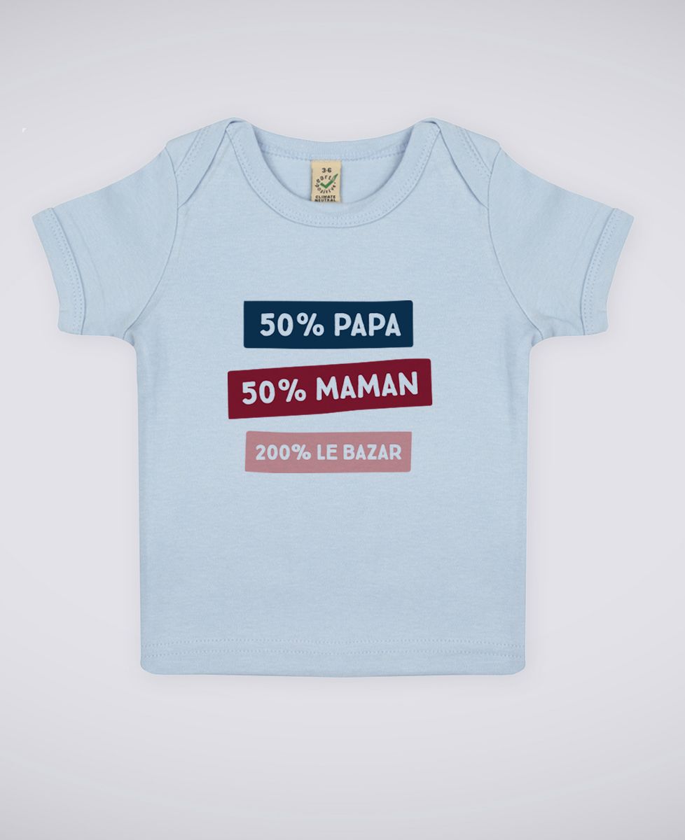 T-Shirt bébé 50% Maman 50% Papa 200% Le Bazar