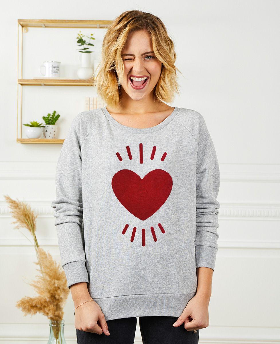 Sweatshirt femme Gros coeur (effet velours)