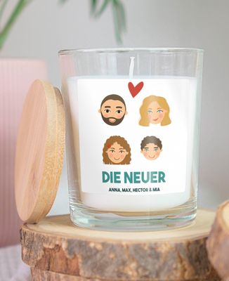Kerze Familie illustrierte Köpfe personalisiert - Papa-Geschenke, Geschenke Mama, Geschenke für Paare