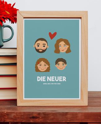 Fotorahmen Familie illustrierte Köpfe personalisiert - Papa-Geschenke, Geschenke Mama, Geschenke für Paare
