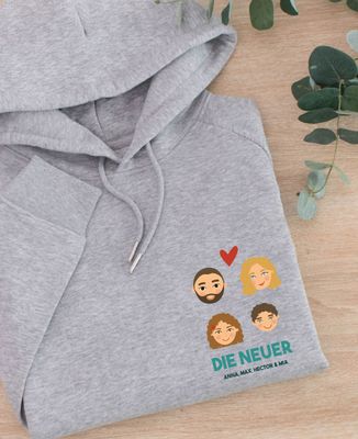 Hoodie Frauen Familie illustrierte Köpfe personalisiert - Papa-Geschenke, Geschenke Mama, Geschenke für Paare