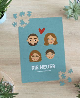 Puzzle Familie illustrierte Köpfe personalisiert - Papa-Geschenke, Geschenke Mama, Geschenke für Paare