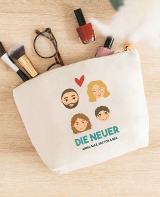 Täschchen Familie illustrierte Köpfe personalisiert - Papa-Geschenke, Geschenke Mama, Geschenke für Paare
