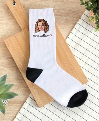 Chaussettes unisexe Mère-veilleuse et visage personnalisé - Cadeaux Maman