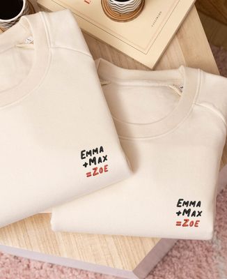 Men's sweatshirt Addition of personalized embroidered first names