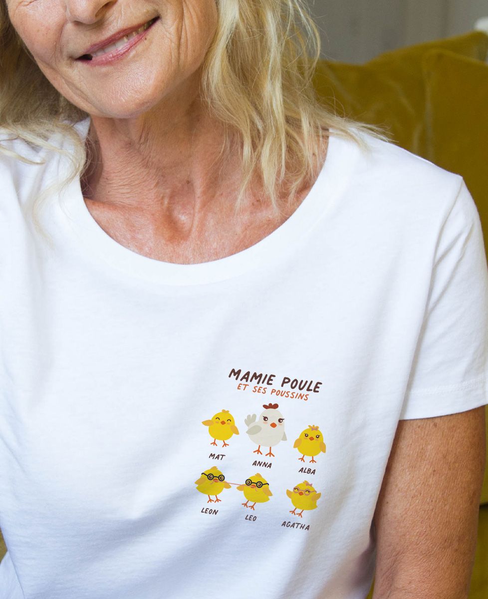 T-shirt Mamie poule et ses poussins personnalisé Monsieur TSHIRT