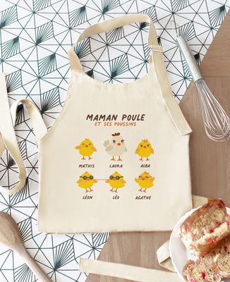 Tablier à poche Maman poule et ses poussins personnalisé