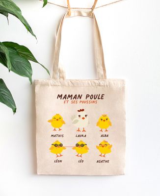 Tote bag Maman poule et ses poussins personnalisé