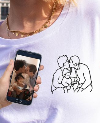 T-shirt per lei Famiglia ricamata a mano