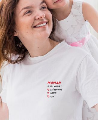 T-shirt femme Maman et ses amours brodé - Cadeaux Maman, Cadeaux Couple