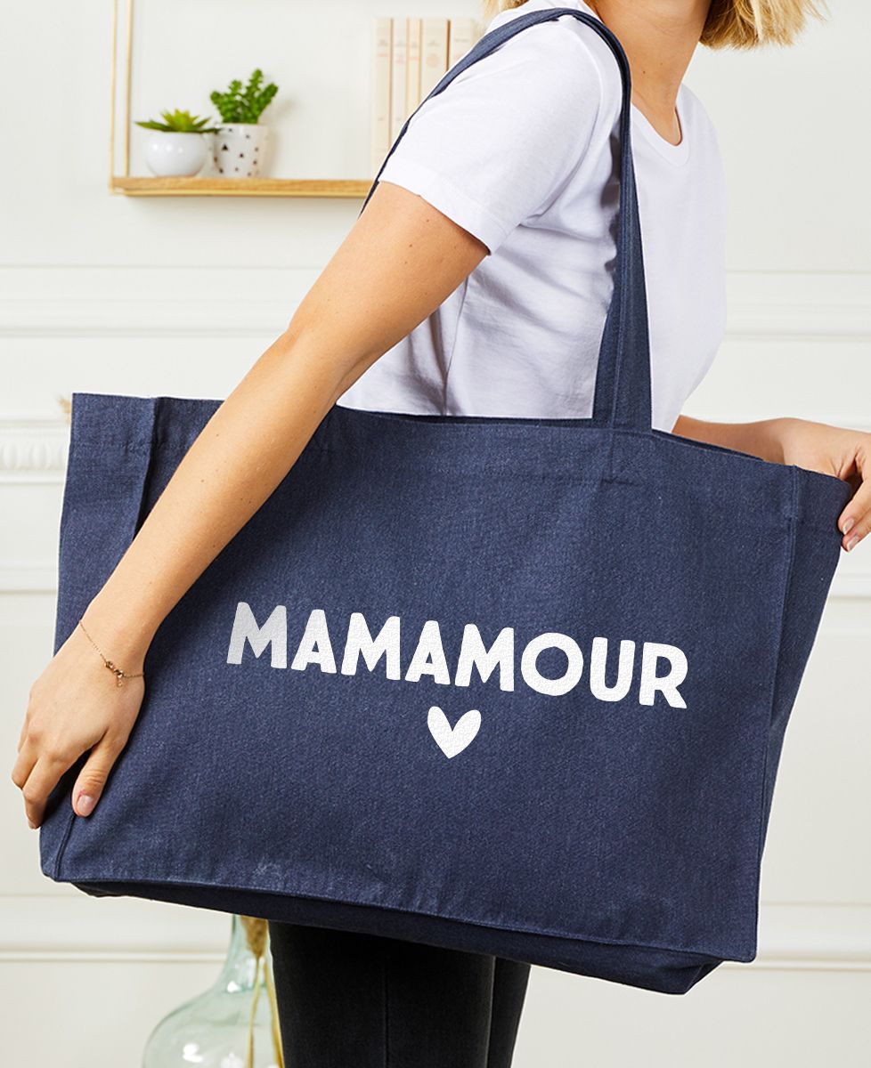Maxi tote bag Mamamour (effet velours) - Cadeaux Maman, Cadeaux Couple
