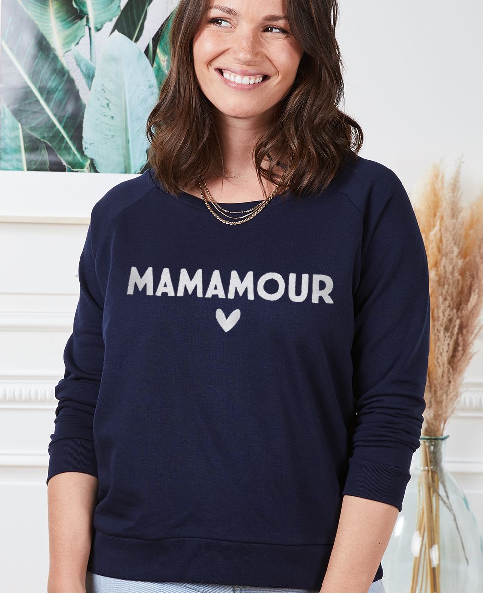 Sweatshirt femme Mamamour (effet velours) - Cadeaux Maman, Cadeaux Couple