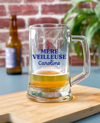 Chope de bière Mère-veilleuse et prénom personnalisé - Cadeaux Maman, Apéro