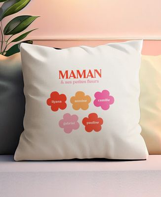 Coussin Maman et ses petites fleurs personnalisé - Cadeaux Maman