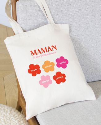 Tote bag Maman et ses petites fleurs personnalisé - Cadeaux Maman