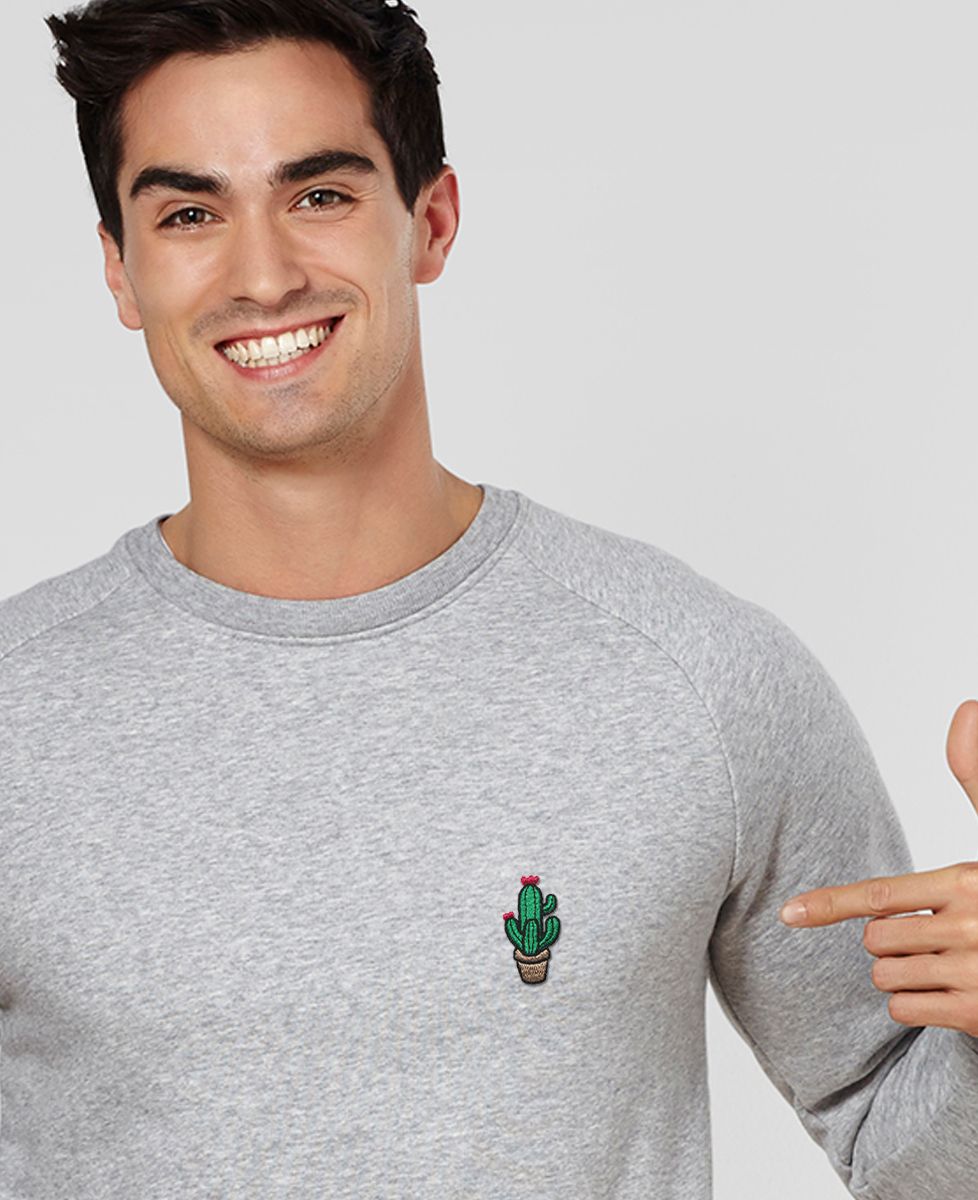 Sweatshirt Mann Kaktus Topf (bestickt)