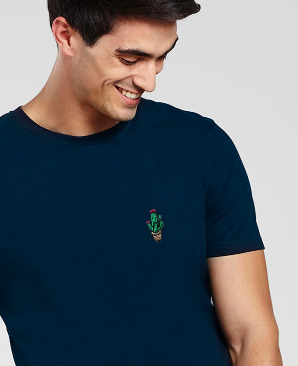 T-Shirt für Männer Kaktus Topf (bestickt)