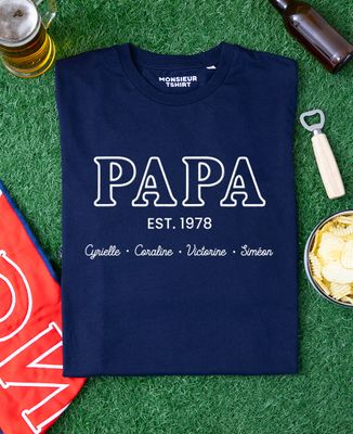 T-shirt homme Papa et prénoms des enfants - Cadeaux Papa
