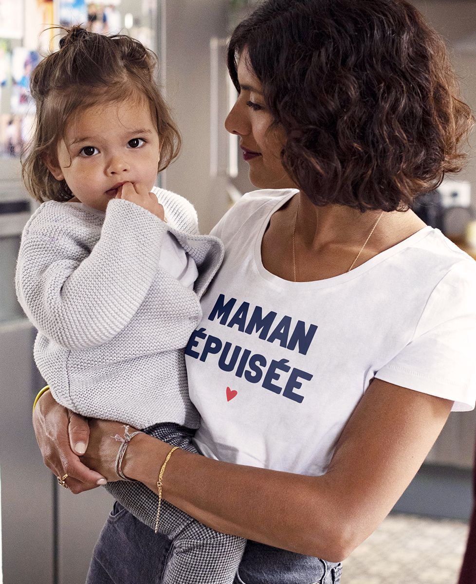 T-shirt femme Maman épuisée - Cadeaux Papa, Cadeaux Maman