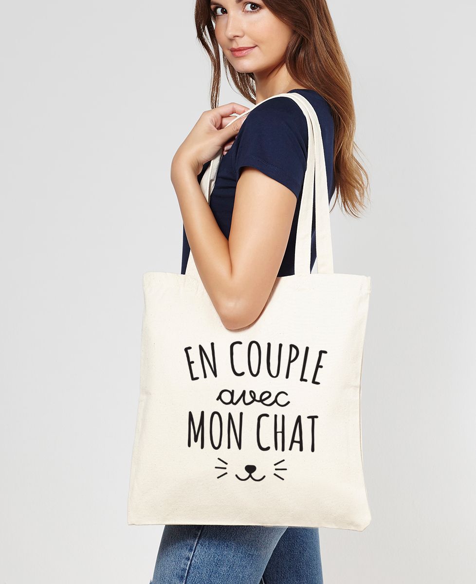 Tote bag En couple avec mon chat - Cadeaux Couple