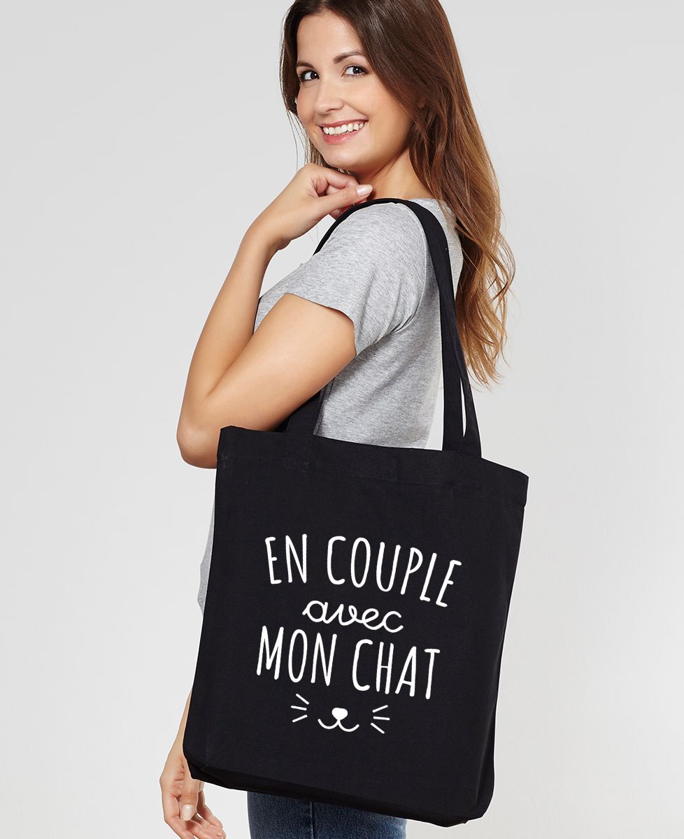 Tote bag En couple avec mon chat