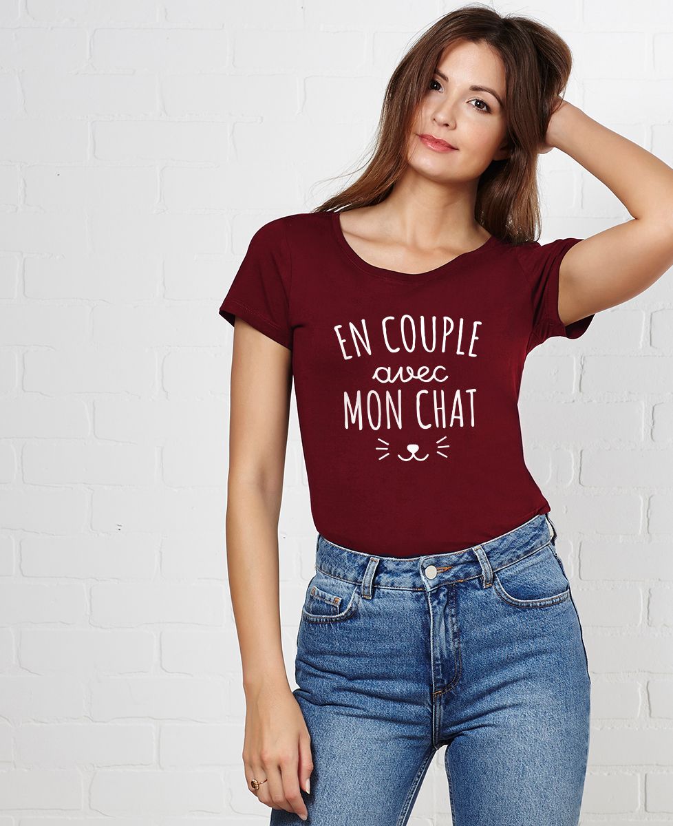 T-shirt femme En couple avec mon chat - Cadeaux Couple