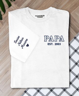 T-Shirt für Männer Papa und Vorname der Kinder auf den Ärmel gestickt - Papa-Geschenke, Geschenke Mama
