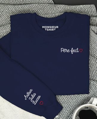 Sweatshirt homme Père-fect et prénom des enfants brodés sur la manche - Cadeaux Papa