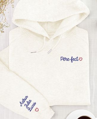 Hoodie homme Père-fect et prénom des enfants brodés sur la manche - Cadeaux Papa