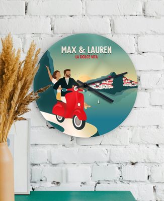 Clock Customized couple on scooter - Couple gifts
