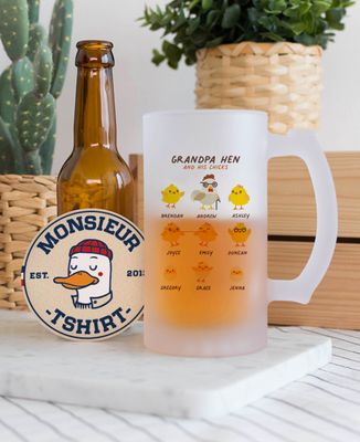 Beer mug Customized Grandpa Hen and his Chicks - Aperitif, Papy's gift