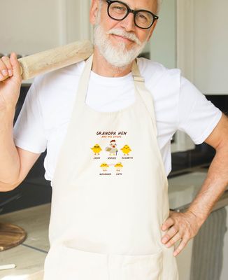 Apron with pocket Customized Grandpa Hen and his Chicks - Papy's gift