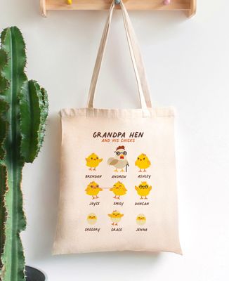 Tote bag Customized grandpa hen and chicks - Papy's gift