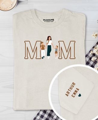 T-shirt per lei MOM illustrato e nomi sulla manica - Regali per papà