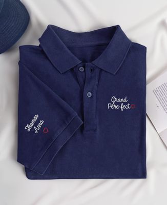 Polo homme Grand-père fect et prénoms brodés sur la manche - Cadeaux Papy