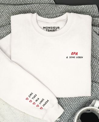 Sweatshirt Mann Opa und seine gestickten Herzchen auf dem Ärmel - Geschenk Opa