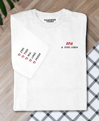 T-Shirt für Männer Opa und seine gestickten Herzchen auf dem Ärmel - Geschenk Opa