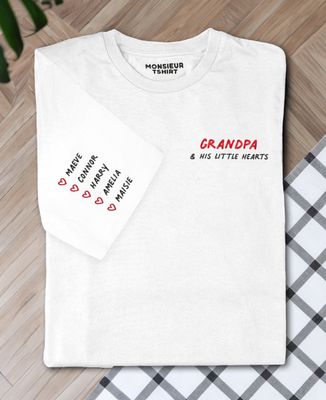 Men's T-Shirt Papy and his little hearts embroidered on the sleeve - Papy's gift