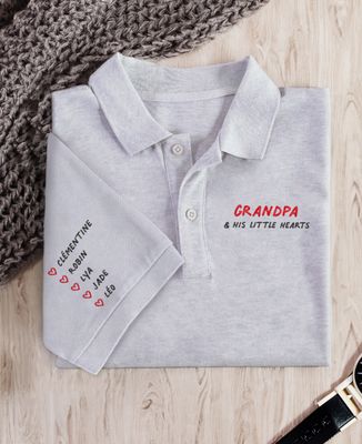 Men's polo shirt Papy and his little hearts embroidered on the sleeve - Papy's gift