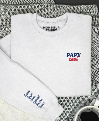 Sweatshirt homme Papy cool et prénoms sur la manche - Cadeaux Papy