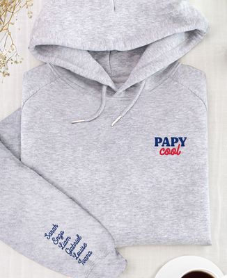 Hoodie homme Papy cool et prénoms sur la manche - Cadeaux Papy