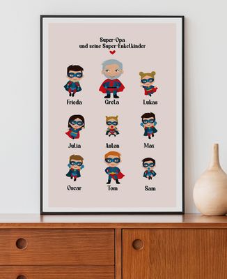 Poster Super-Opa und seine Super-Enkelkinder - Geschenk Opa