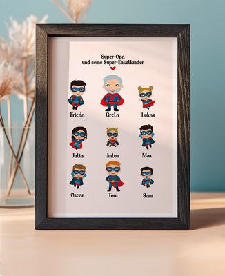 Fotorahmen Super-Opa und seine Super-Enkelkinder - Geschenk Opa